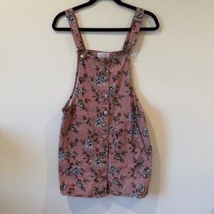 Tinseltown Floral Button-Front Mini Overall Dress Pink Size M